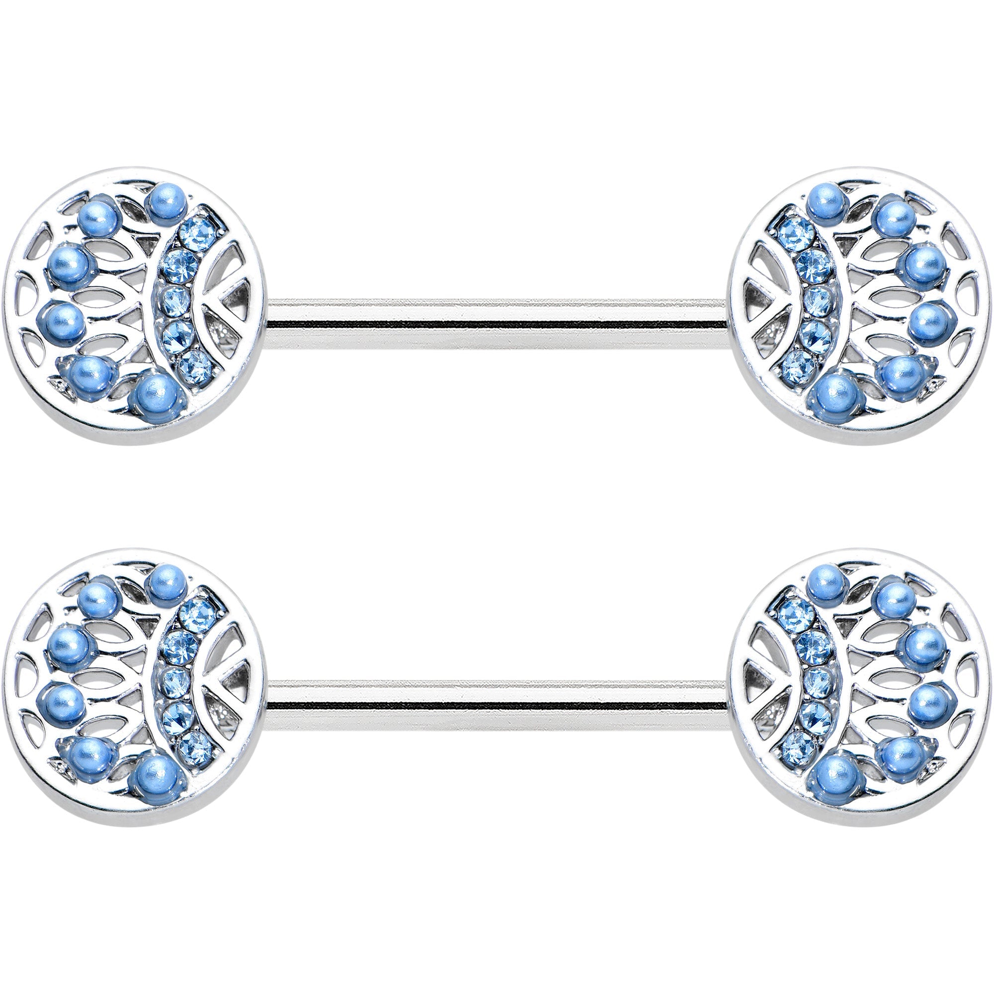BodyCandy 14G 1/2 Blue Gem Geometric Blues Barbell Nipple Ring Set — detail close-up