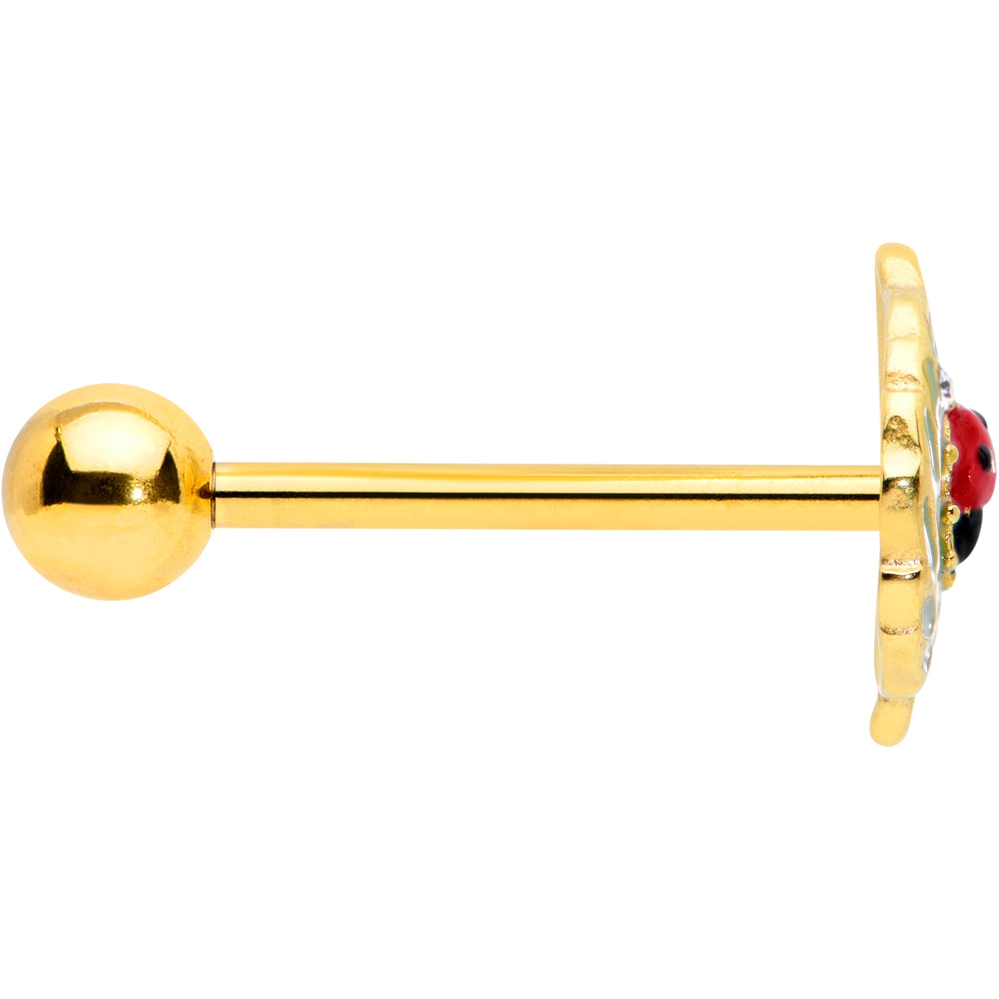 BodyCandy Clear Gem Gold Tone Leafy Ladybug Barbell Tongue Ring — lifestyle context