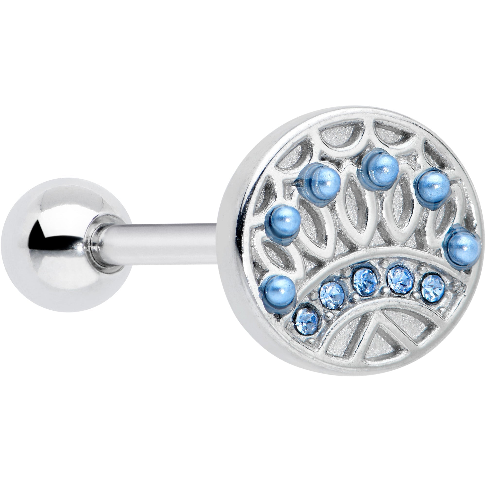 BodyCandy Blue Gem Geometric Blues Pattern Barbell Tongue Ring — main product shot