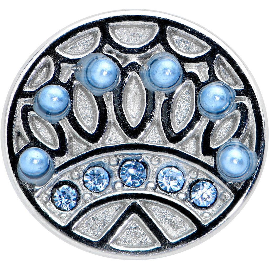 BodyCandy Blue Gem Geometric Blues Pattern Barbell Tongue Ring — detail close-up