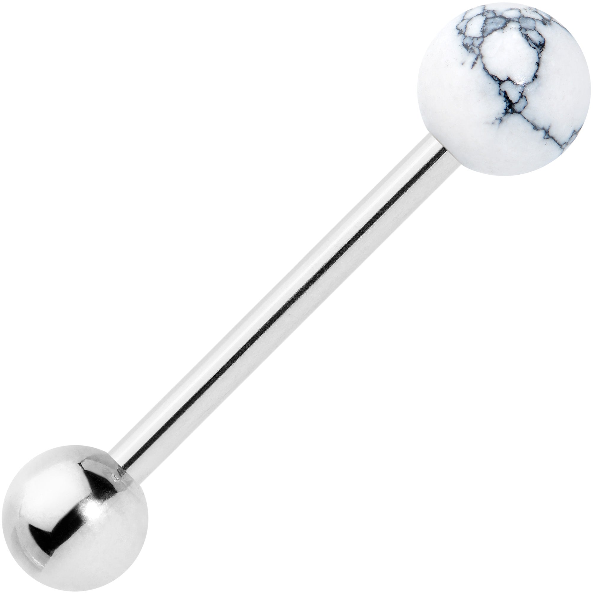 BodyCandy White Howlite Stone Top End Barbell Tongue Ring — detail close-up