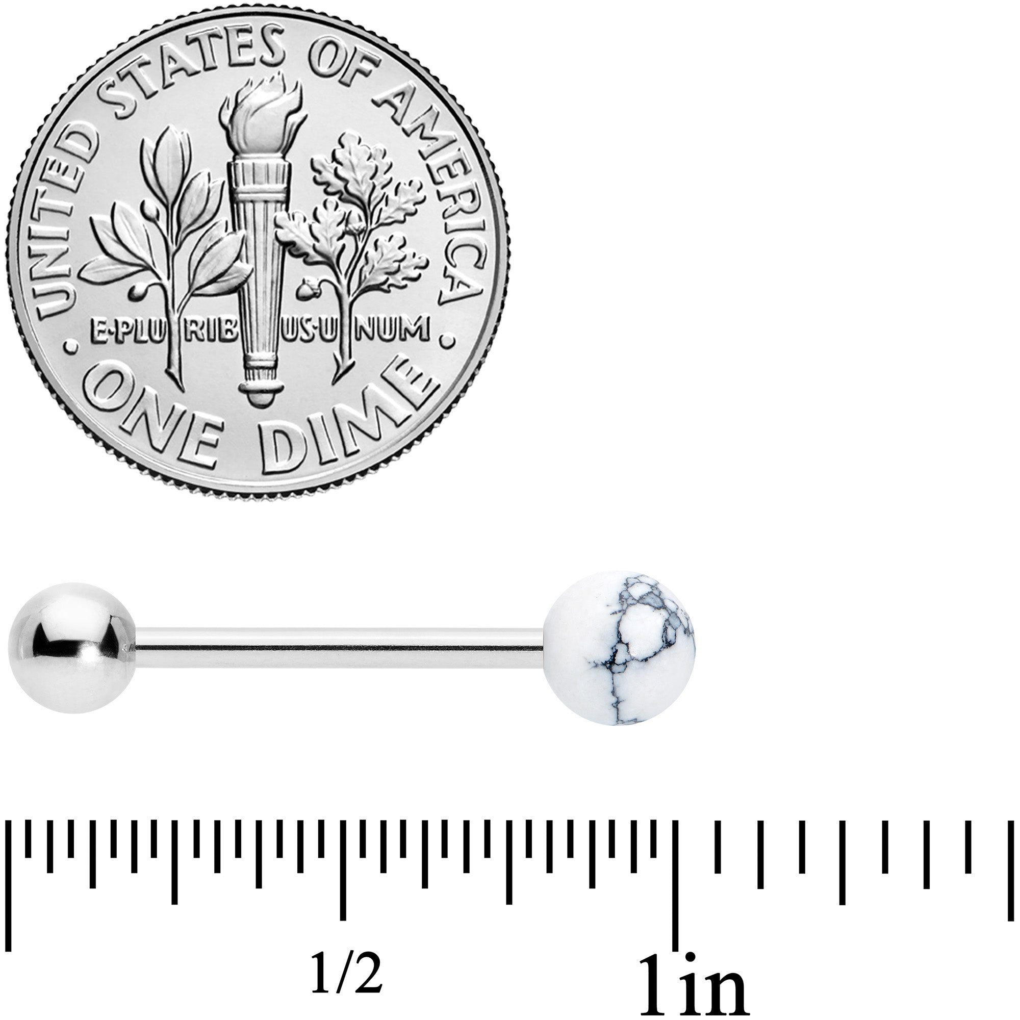 BodyCandy White Howlite Stone Top End Barbell Tongue Ring — side view