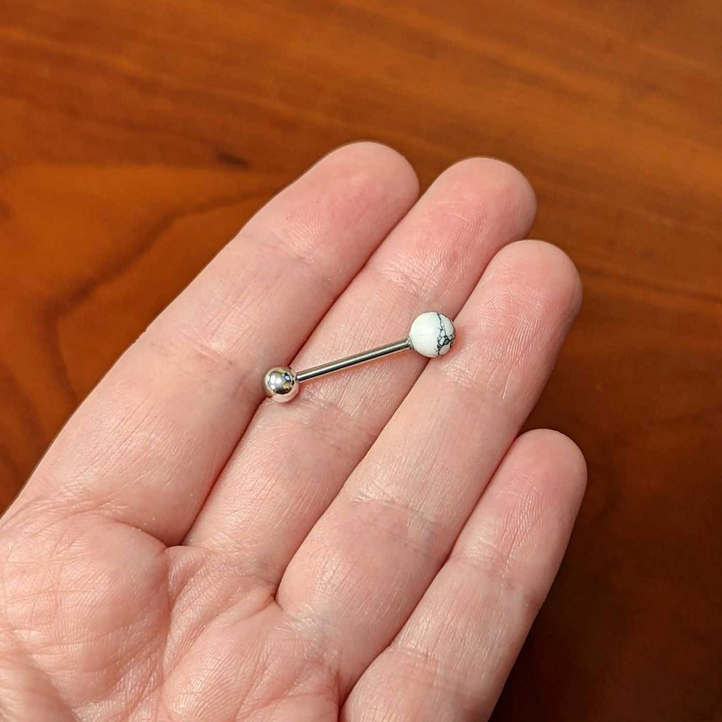 BodyCandy White Howlite Stone Top End Barbell Tongue Ring — back view