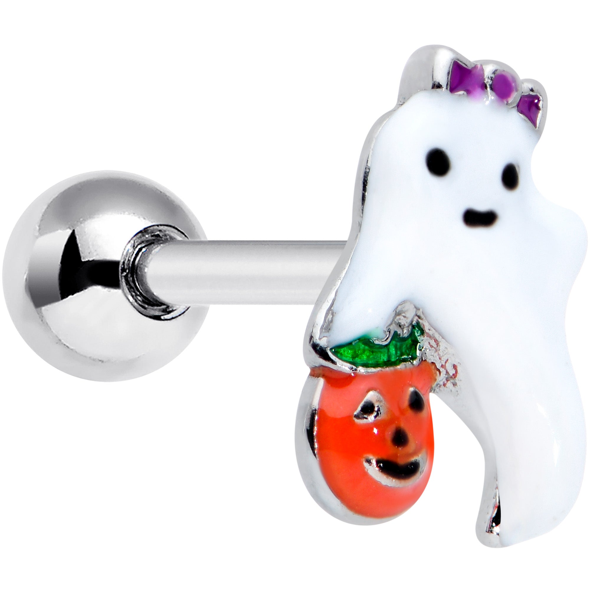BodyCandy 16G 1/4 Trick or Treat Bow Ghost Halloween Cartilage Tragus — main product shot