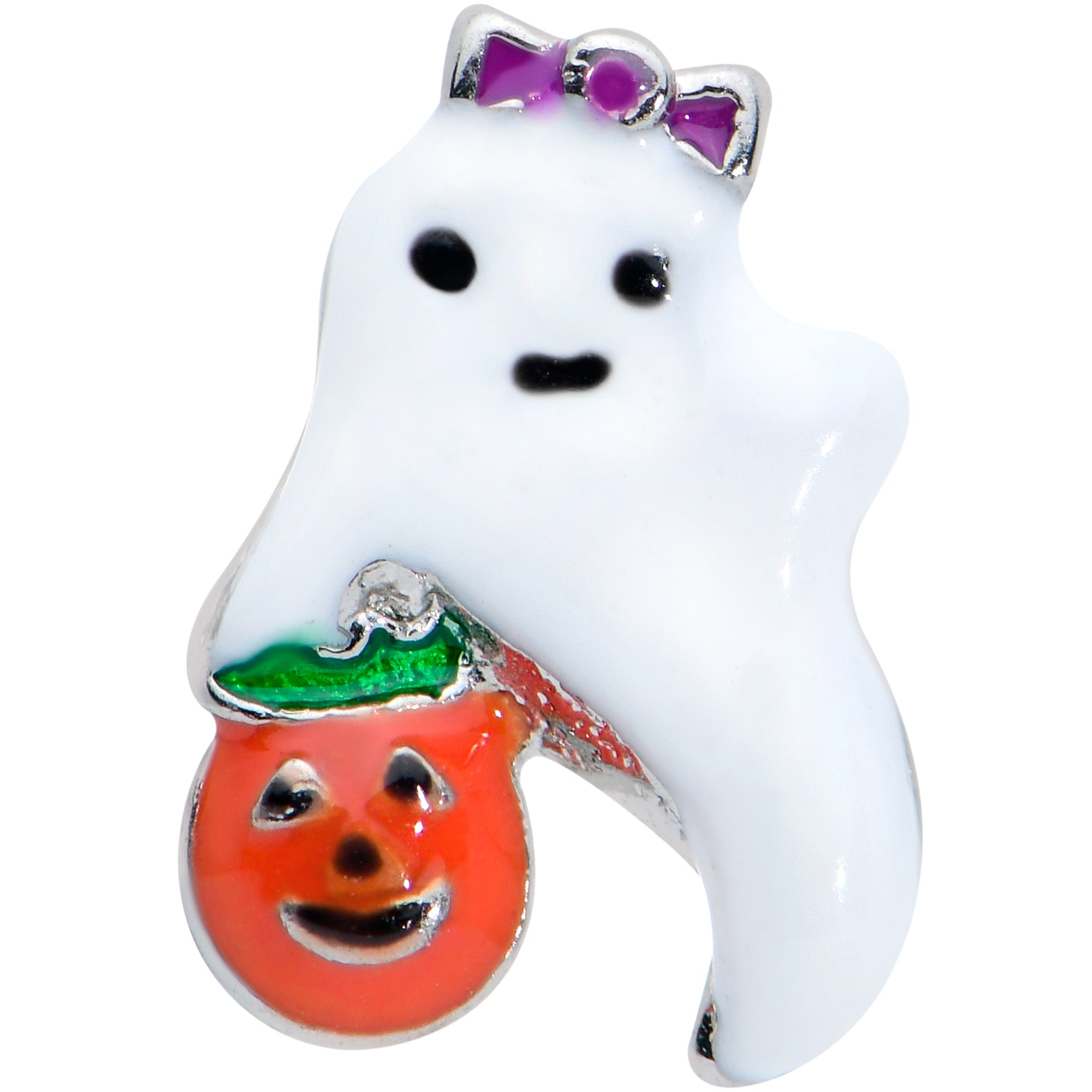 BodyCandy 16G 1/4 Trick or Treat Bow Ghost Halloween Cartilage Tragus — detail close-up