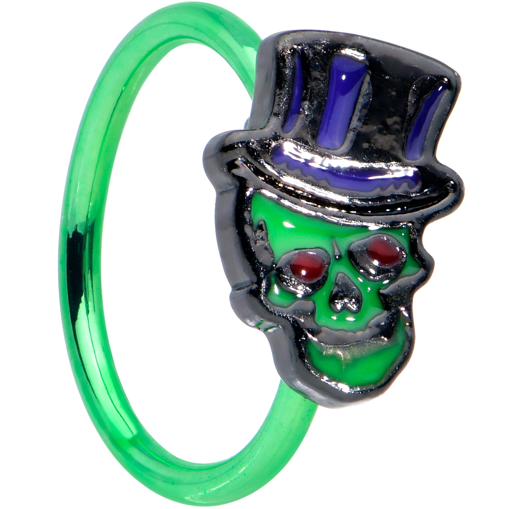 BodyCandy 20G 5/16 Green Top Hat Skull Halloween Nose Hoop — main product shot