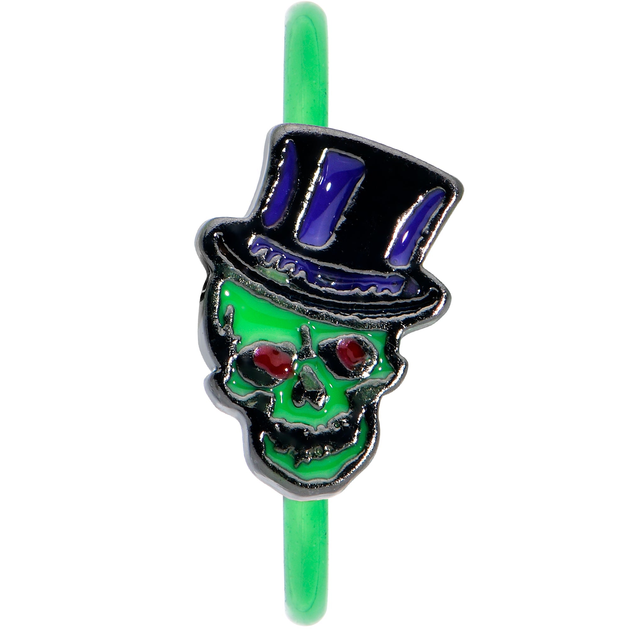 BodyCandy 20G 5/16 Green Top Hat Skull Halloween Nose Hoop — detail close-up
