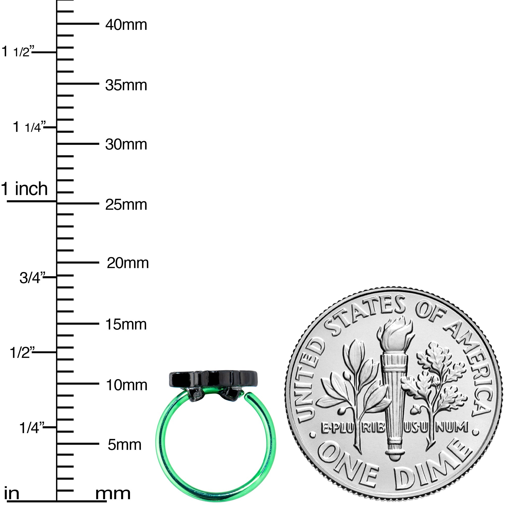 BodyCandy 20G 5/16 Green Top Hat Skull Halloween Nose Hoop — side view
