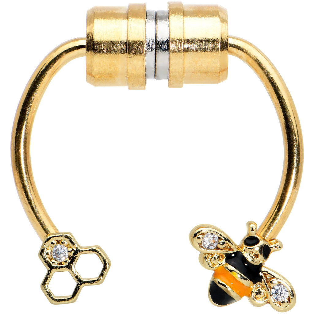 BodyCandy Clear Gem Bee Hive Gold Tone Non Pierced Magnetic Clip On Fake Septum Ring — detail close-up