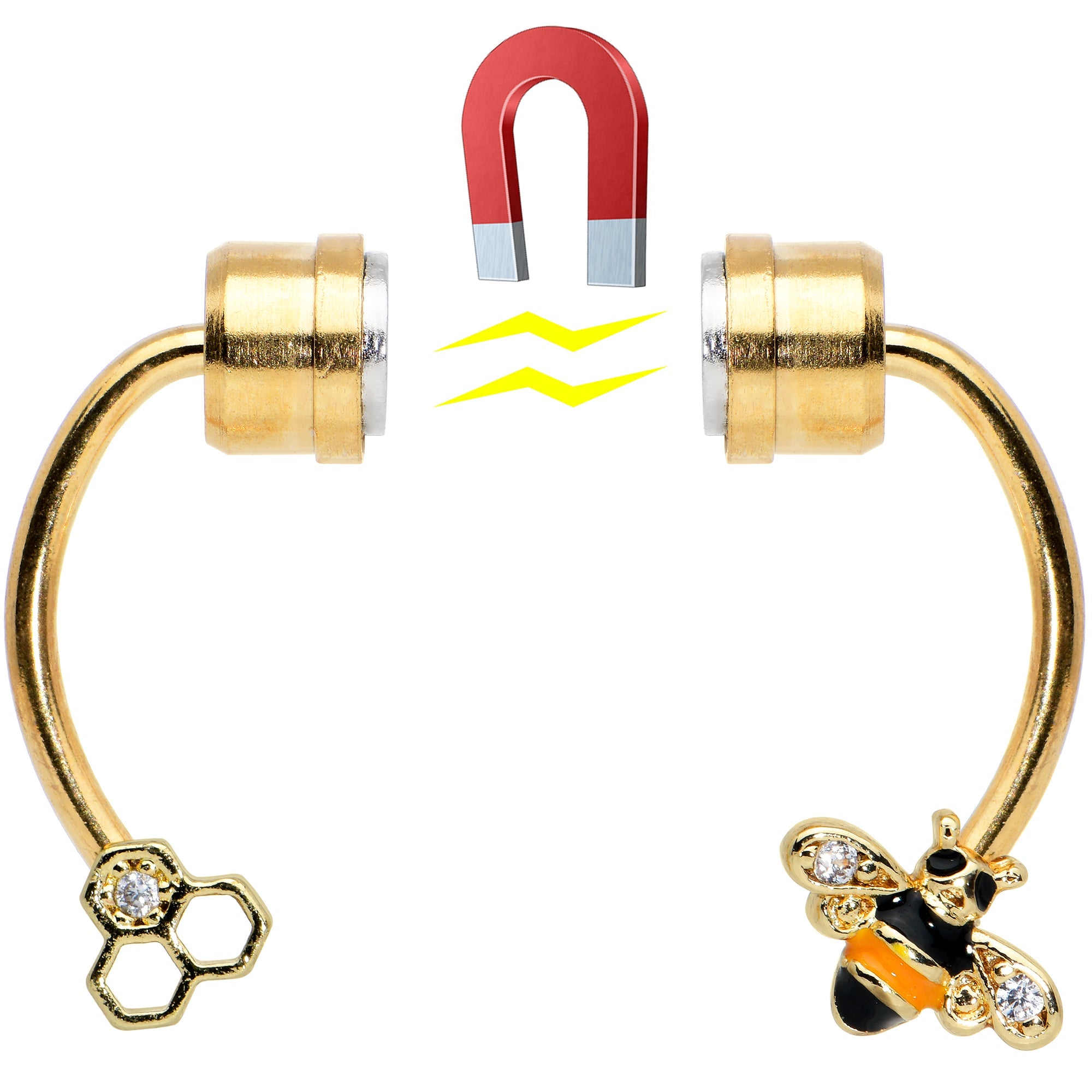 BodyCandy Clear Gem Bee Hive Gold Tone Non Pierced Magnetic Clip On Fake Septum Ring — side view