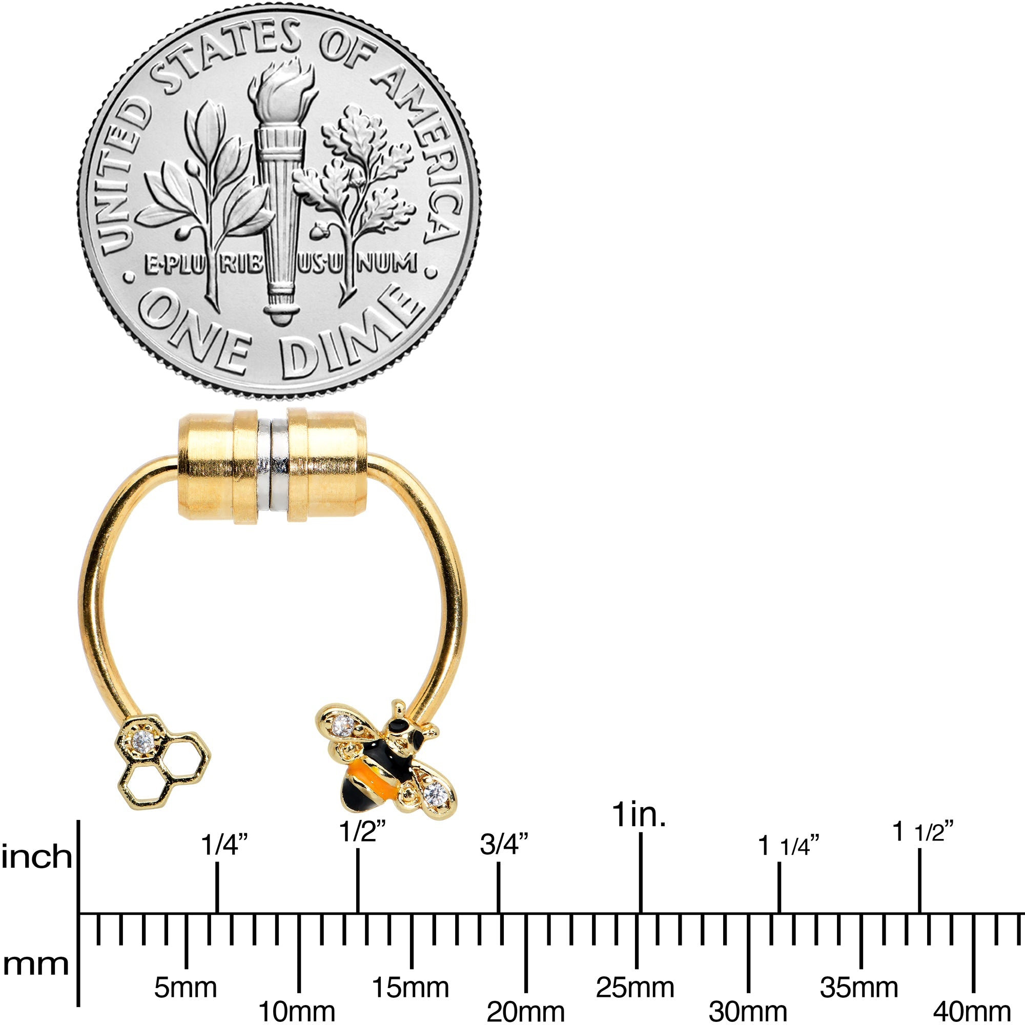 BodyCandy Clear Gem Bee Hive Gold Tone Non Pierced Magnetic Clip On Fake Septum Ring — back view
