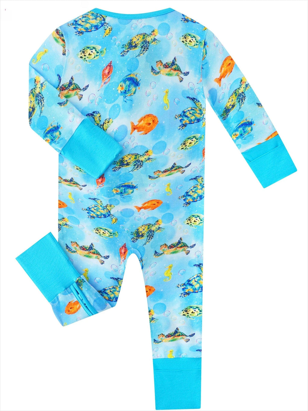 Charlies Project Kids Posh TOT Sea Turtle Bamboo Baby Convertible Zippy Romper — detail close-up