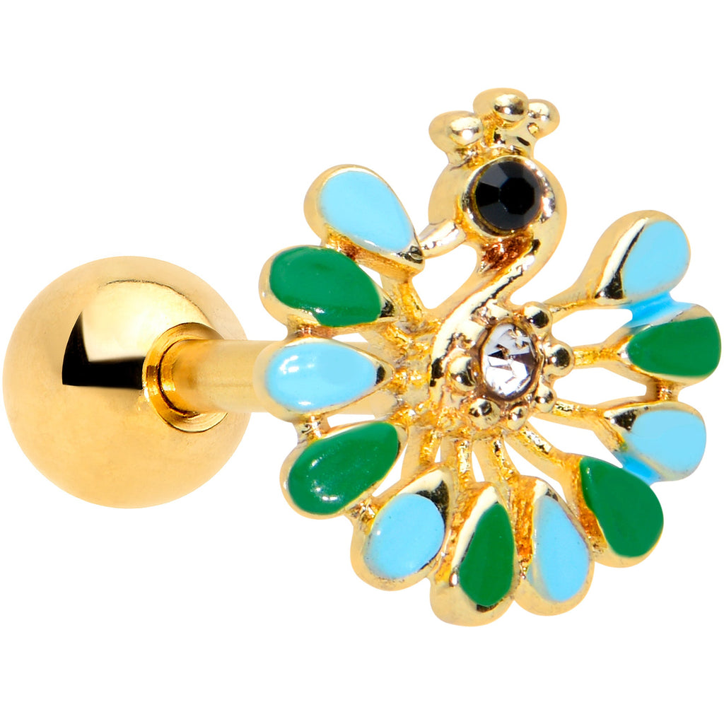 BodyCandy 16G 1/4 Clear Black Gem Gold Tone Pretty Peacock Cartilage Tragus — main product shot