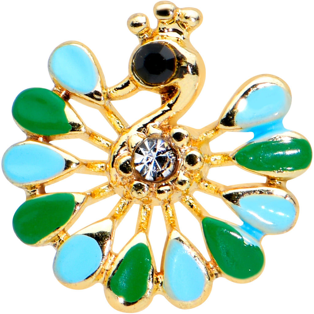 BodyCandy 16G 1/4 Clear Black Gem Gold Tone Pretty Peacock Cartilage Tragus — detail close-up