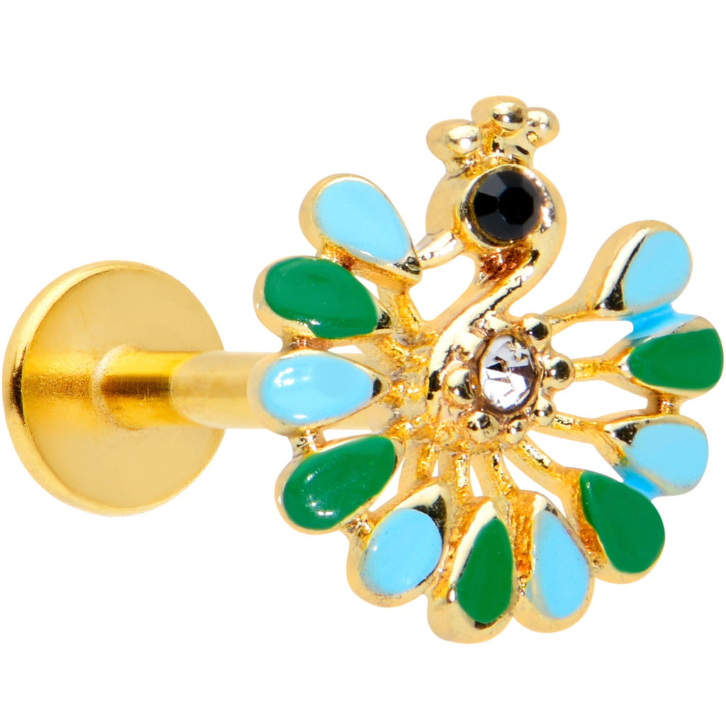 BodyCandy 16G 5/16 Clear Black Gem Gold Tone Pretty Peacock Labret Tragus — main product shot