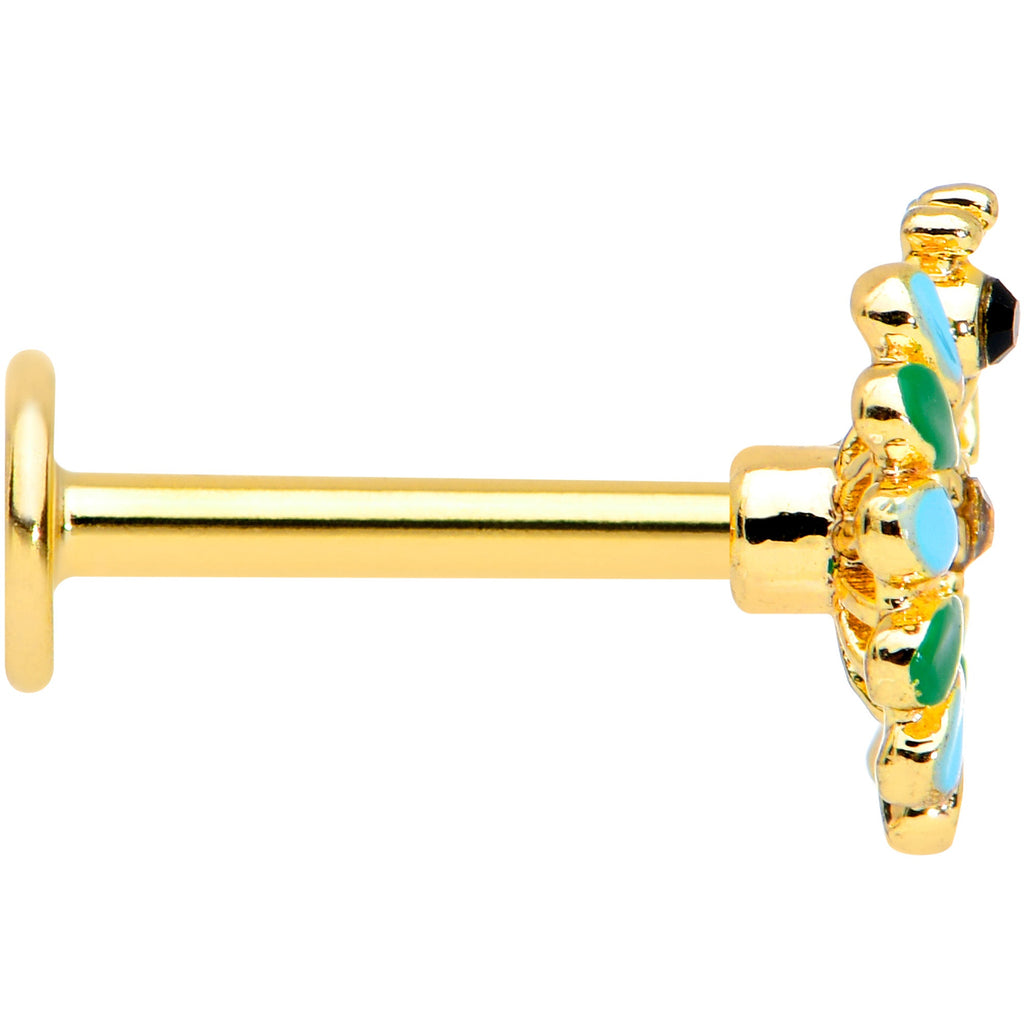 BodyCandy 16G 5/16 Clear Black Gem Gold Tone Pretty Peacock Labret Tragus — lifestyle context