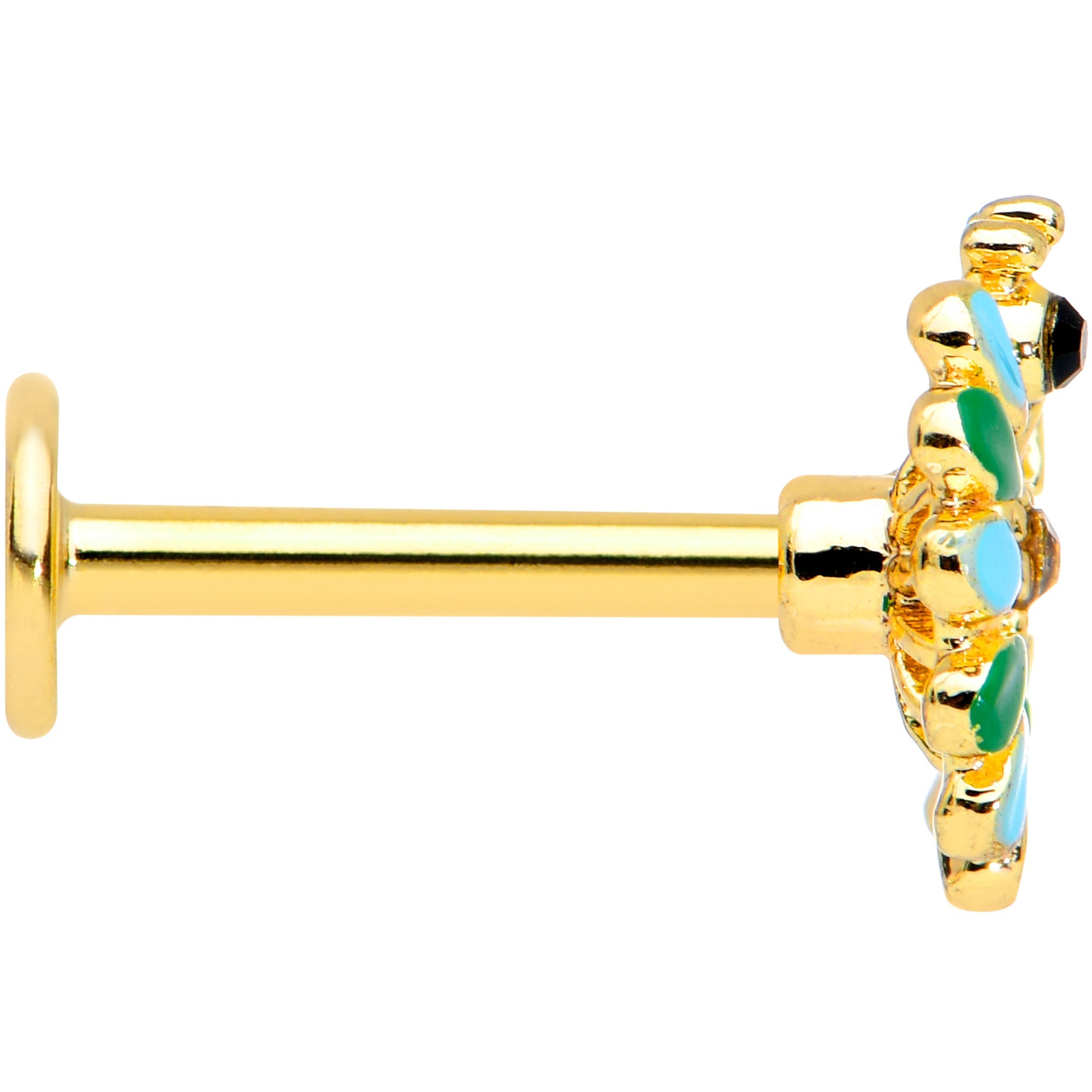 BodyCandy 16G 5/16 Clear Black Gem Gold Tone Pretty Peacock Labret Tragus — lifestyle context