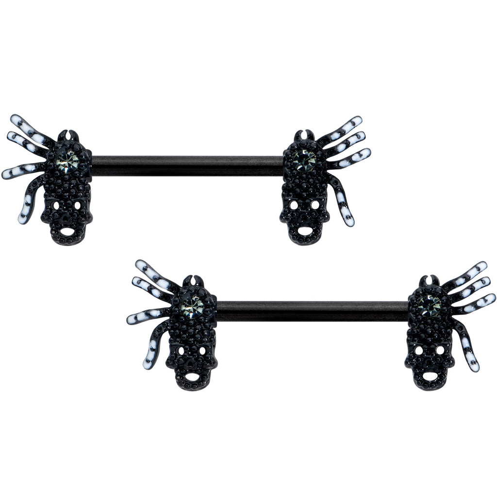 BodyCandy 14G 1/2 Clear Gem Black Skull Spider Halloween Nipple Ring Set — main product shot