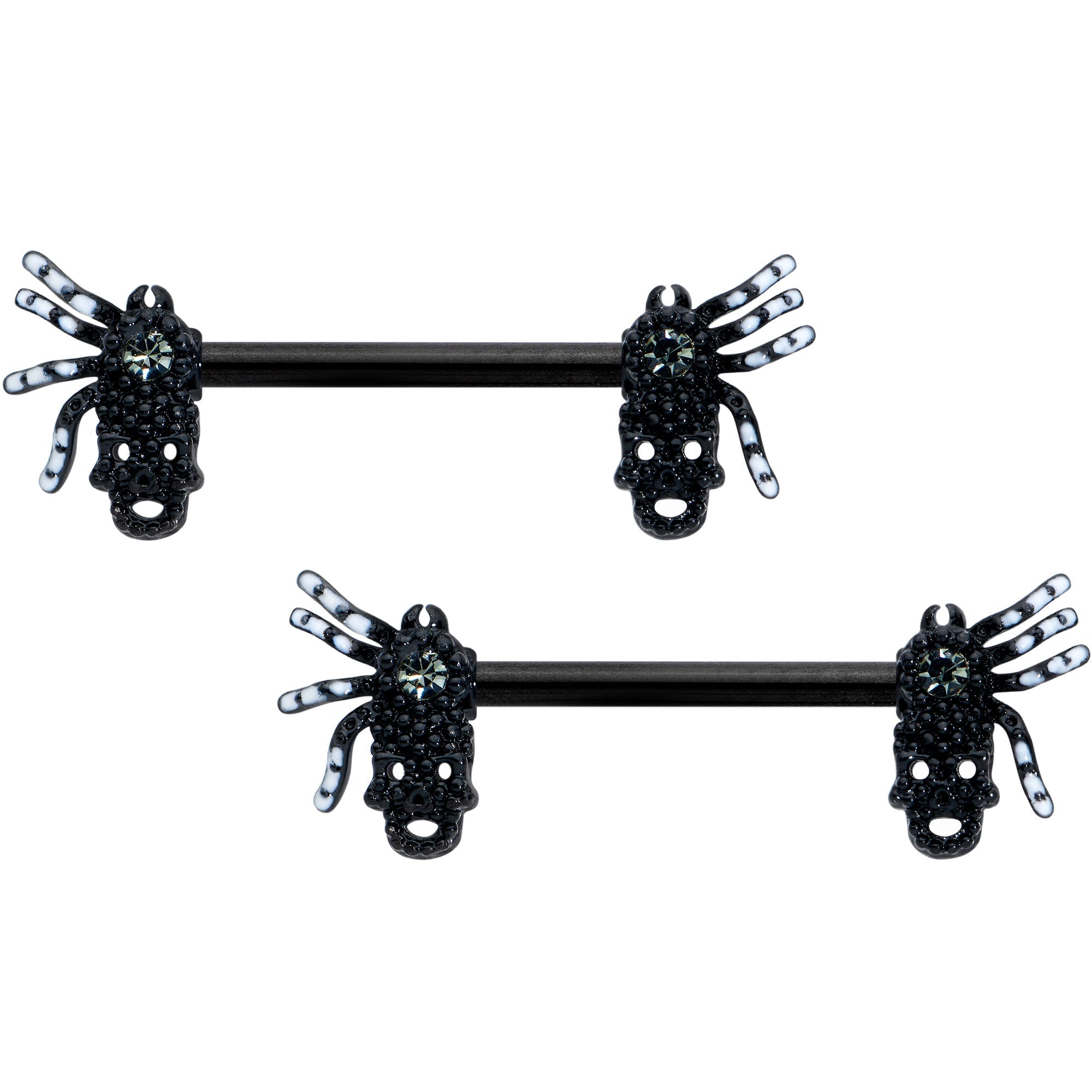 BodyCandy 14G 1/2 Clear Gem Black Skull Spider Halloween Nipple Ring Set — main product shot