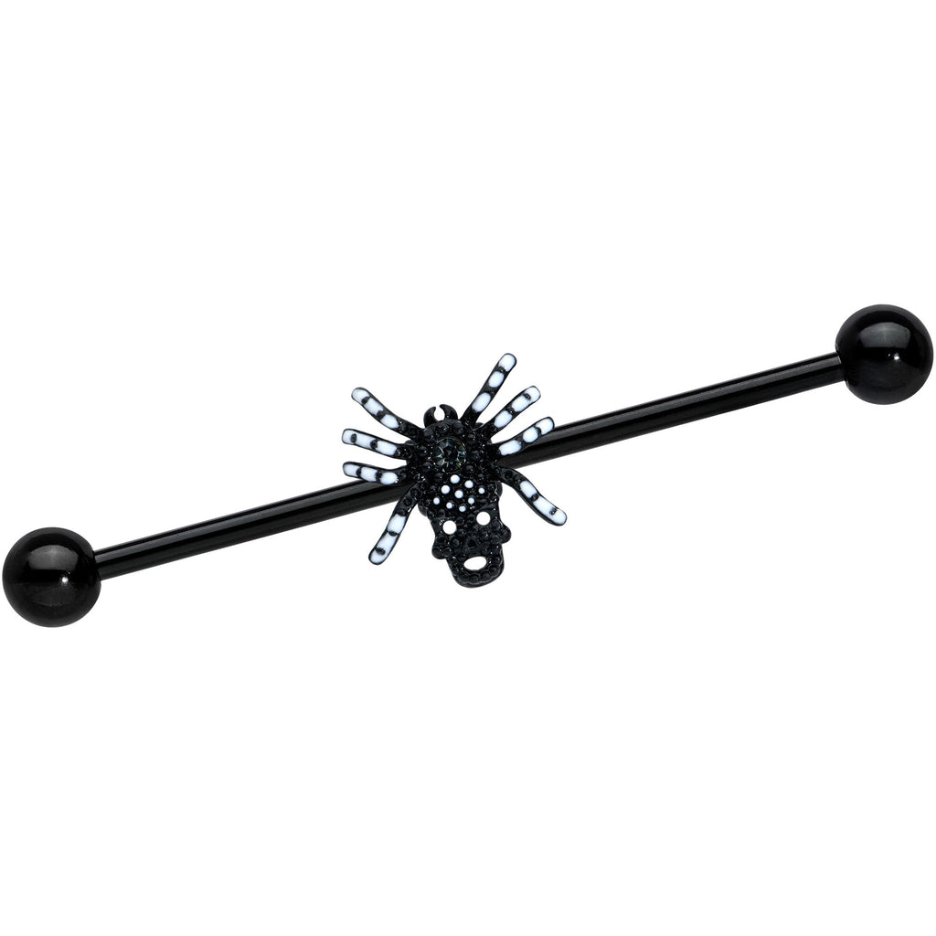 BodyCandy 14G Clear Gem Black Skull Spider Halloween Industrial Barbell 38mm — main product shot