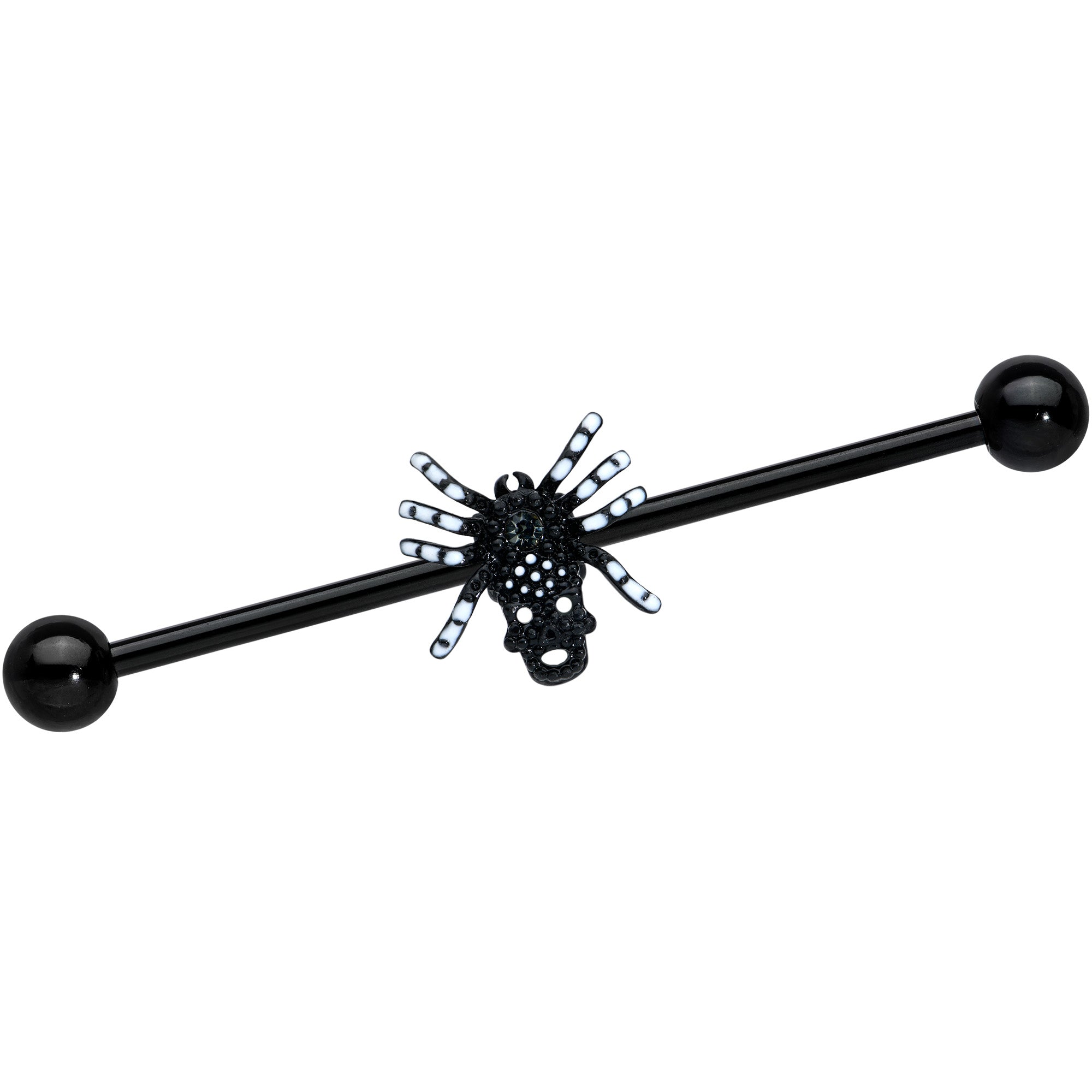 BodyCandy 14G Clear Gem Black Skull Spider Halloween Industrial Barbell 38mm — main product shot