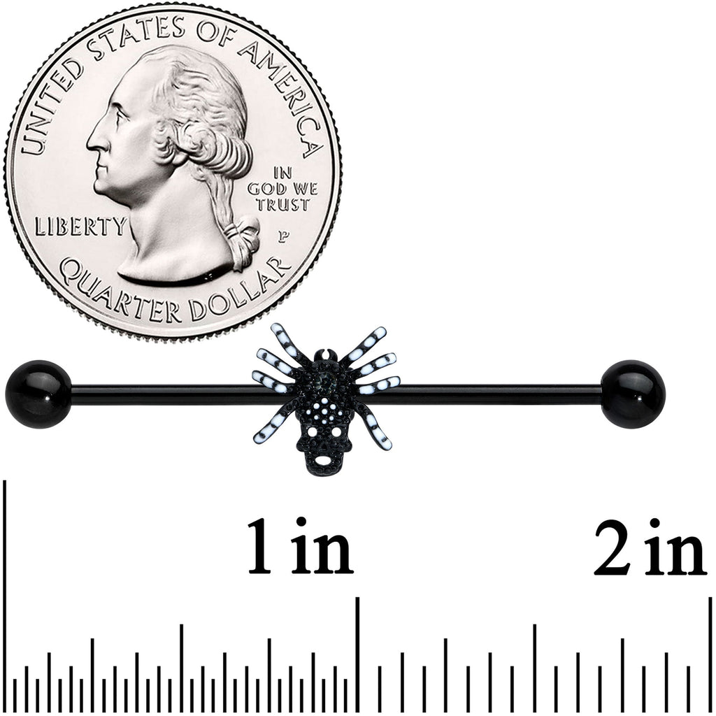 BodyCandy 14G Clear Gem Black Skull Spider Halloween Industrial Barbell 38mm — detail close-up