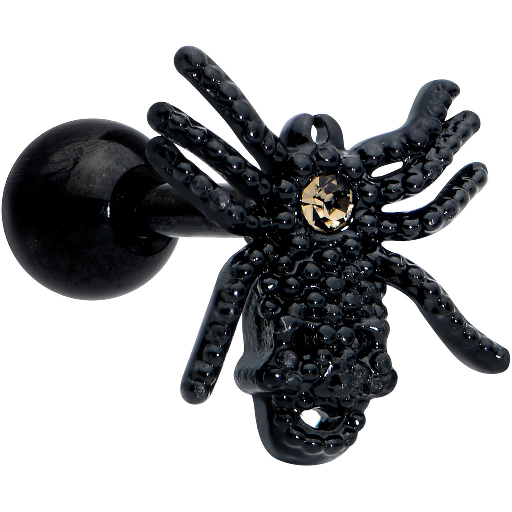 BodyCandy 16G 1/4 Yellow Gem Black Spider Halloween Cartilage Tragus Earring — main product shot