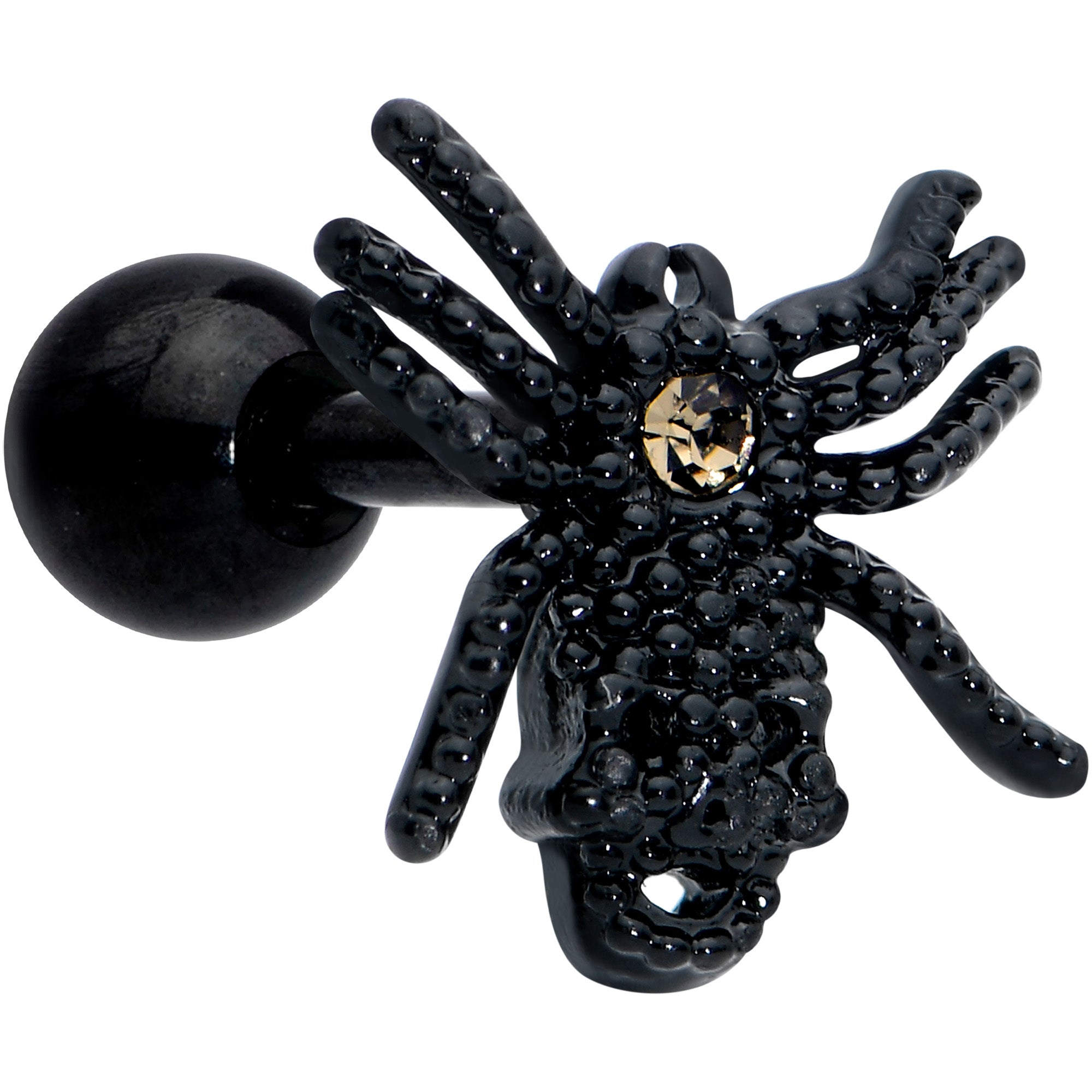 BodyCandy 16G 1/4 Yellow Gem Black Spider Halloween Cartilage Tragus Earring — main product shot