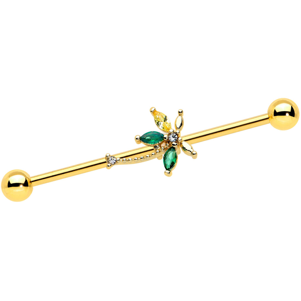 BodyCandy 14G Clear Green Gem Gold Tone Palm Tree Industrial Barbell 38mm — main product shot