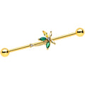 BodyCandy 14G Clear Green Gem Gold Tone Palm Tree Industrial Barbell 38mm — main product shot