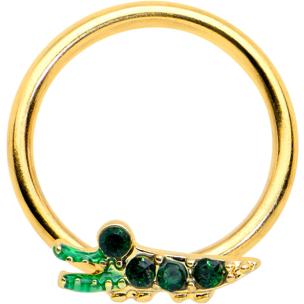 BodyCandy 16G 3/8 Green Gem Gold Tone Happy Alligator BCR Captive Ring — main product shot