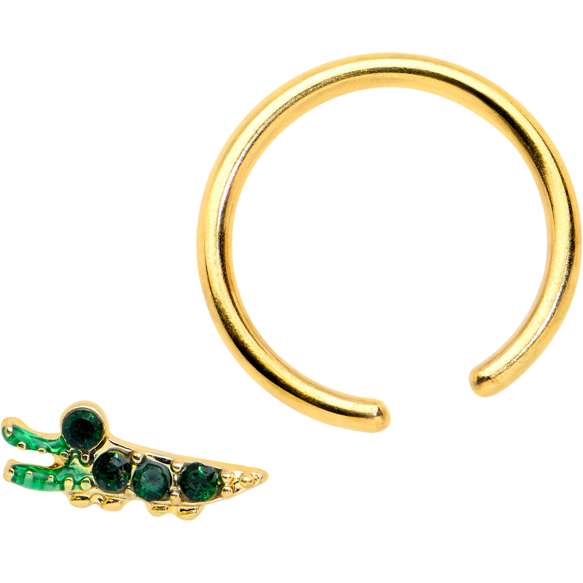 BodyCandy 16G 3/8 Green Gem Gold Tone Happy Alligator BCR Captive Ring — detail close-up