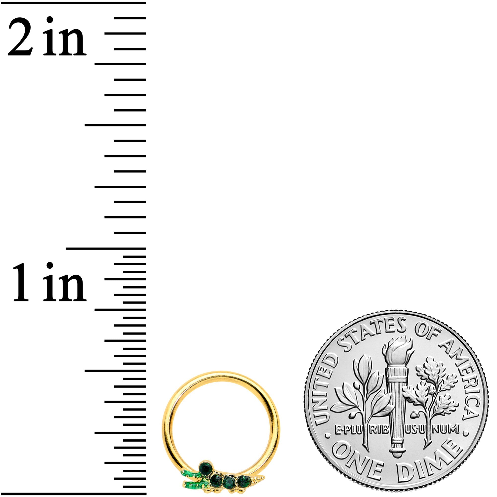 BodyCandy 16G 3/8 Green Gem Gold Tone Happy Alligator BCR Captive Ring — lifestyle context