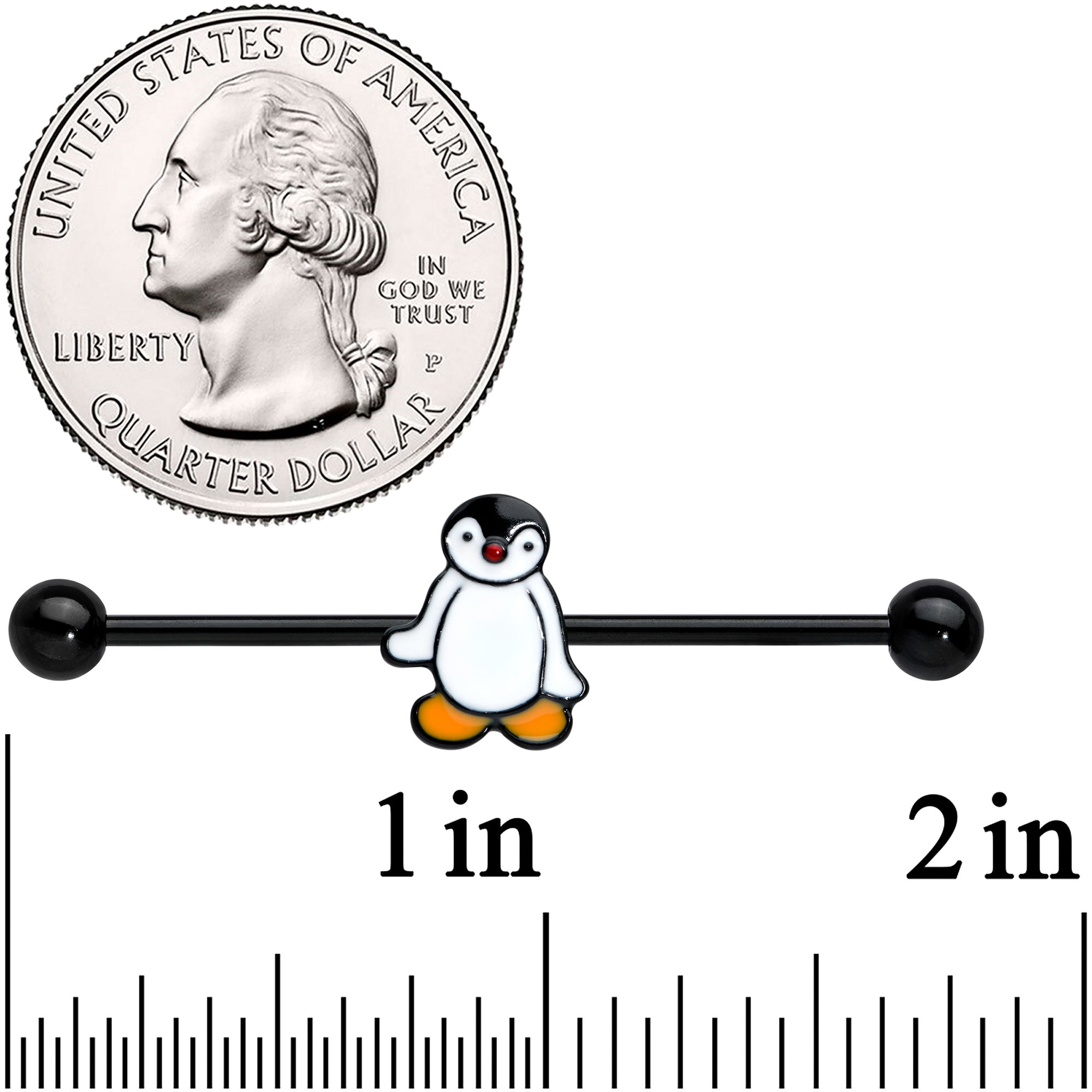 BodyCandy 14G Black Baby Penguin Industrial Barbell 38mm — detail close-up