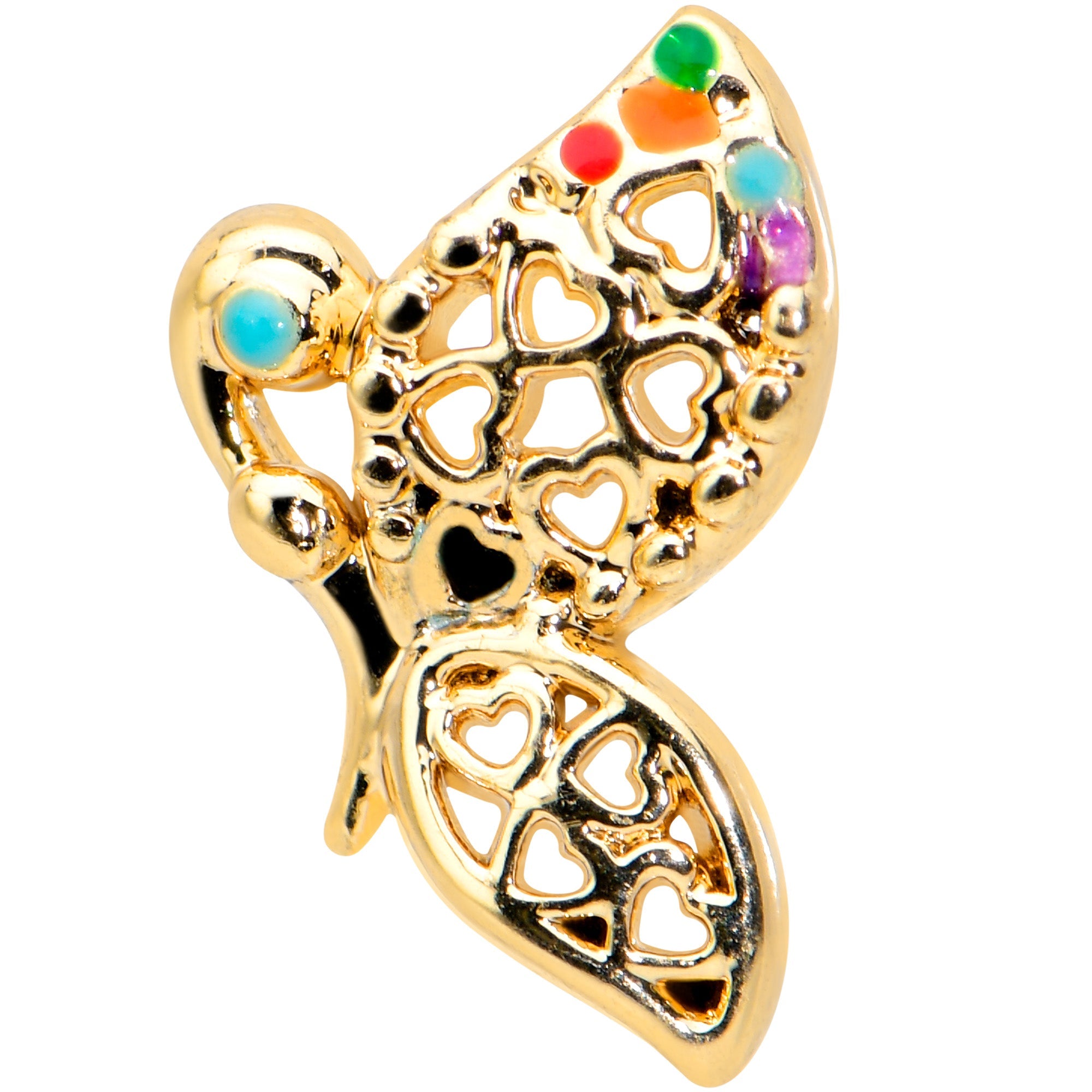 BodyCandy 16G 1/4 Clear CZ Gem Gold Tone Heart Butterfly Cartilage Tragus — detail close-up