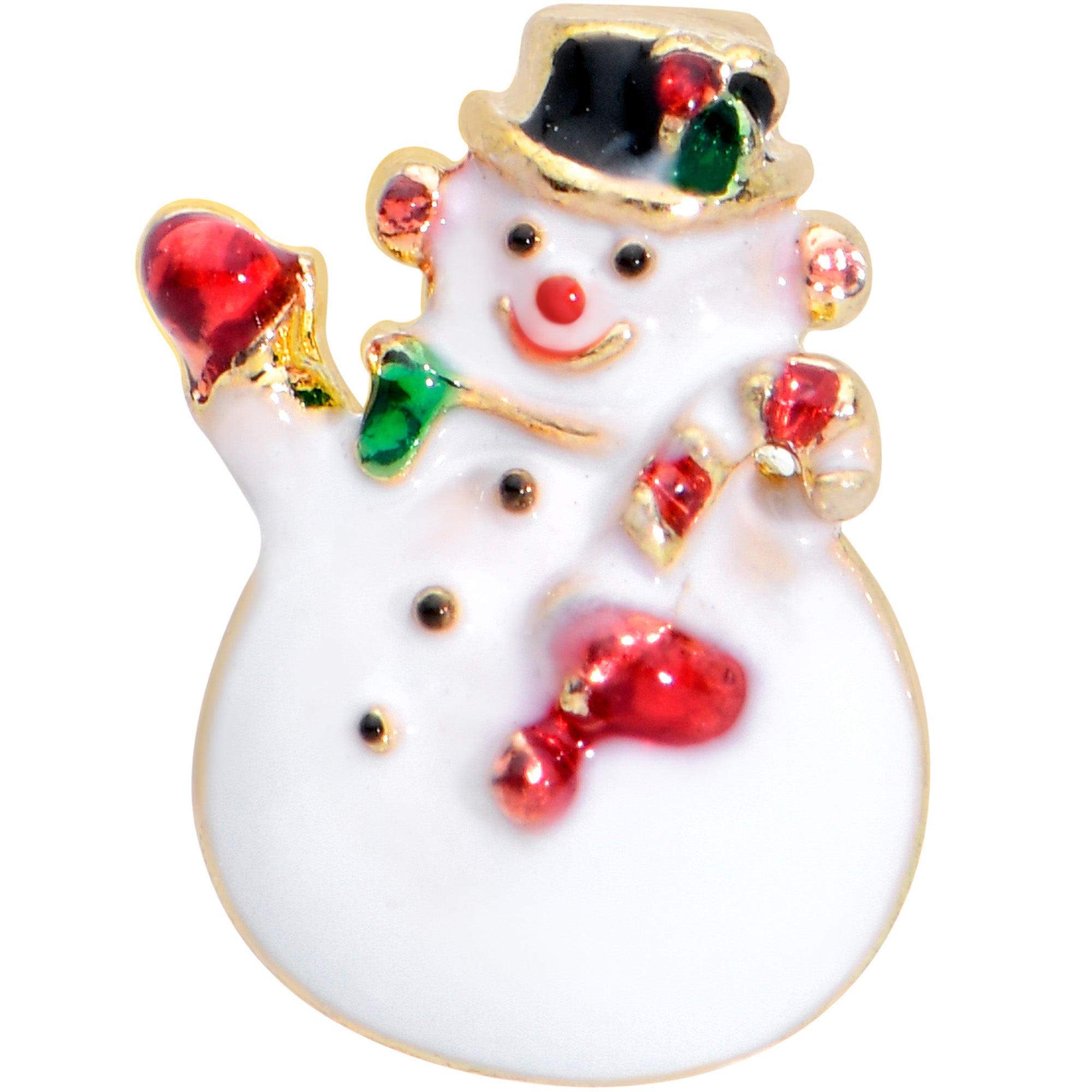 BodyCandy 16G 5/16 Gold Tone Waving Snowman Christmas Labret Monroe Tragus — detail close-up