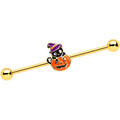 BodyCandy 14G Gold Tone Black Cat Witch Halloween Industrial Barbell 38mm — main product shot