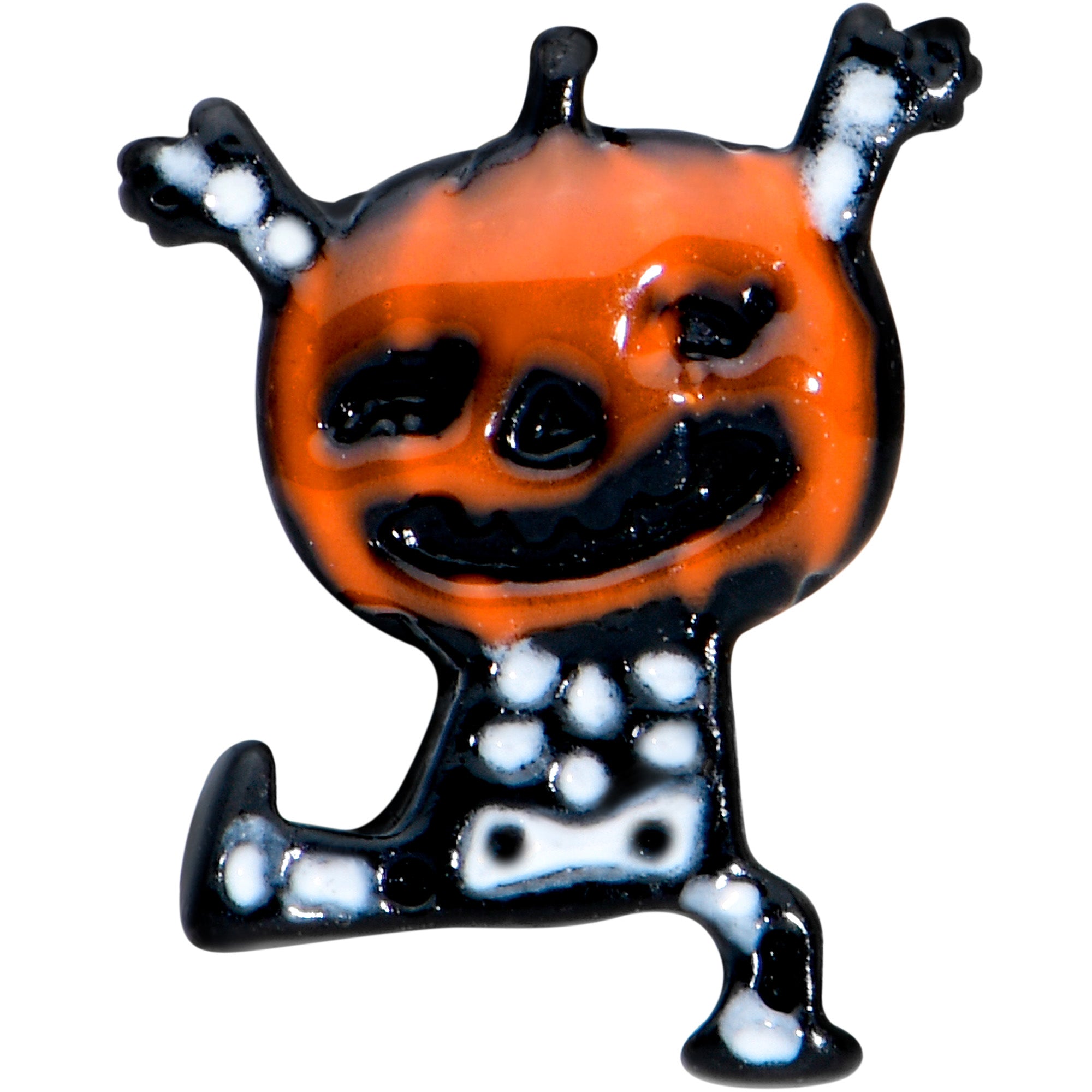 BodyCandy 16G 1/4 Black Dancing Skeleton Pumpkin Halloween Cartilage Tragus — detail close-up