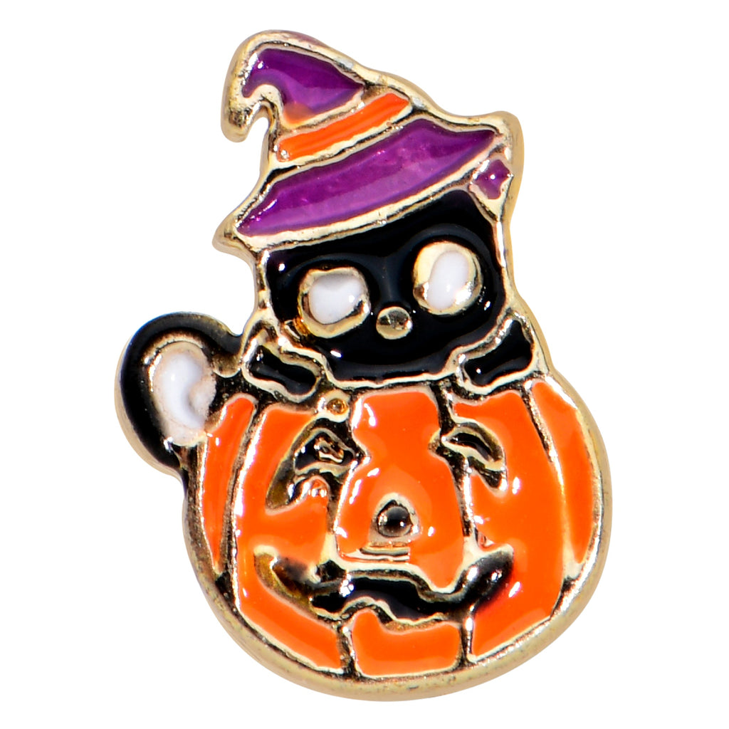 BodyCandy 20G 1/4 Gold Tone Pumpkin Black Cat Witch Halloween Nose Bone — detail close-up