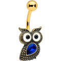 BodyCandy Blue Gem Gold Tone Wide Eyed Owl Belly Ring — main product shot
