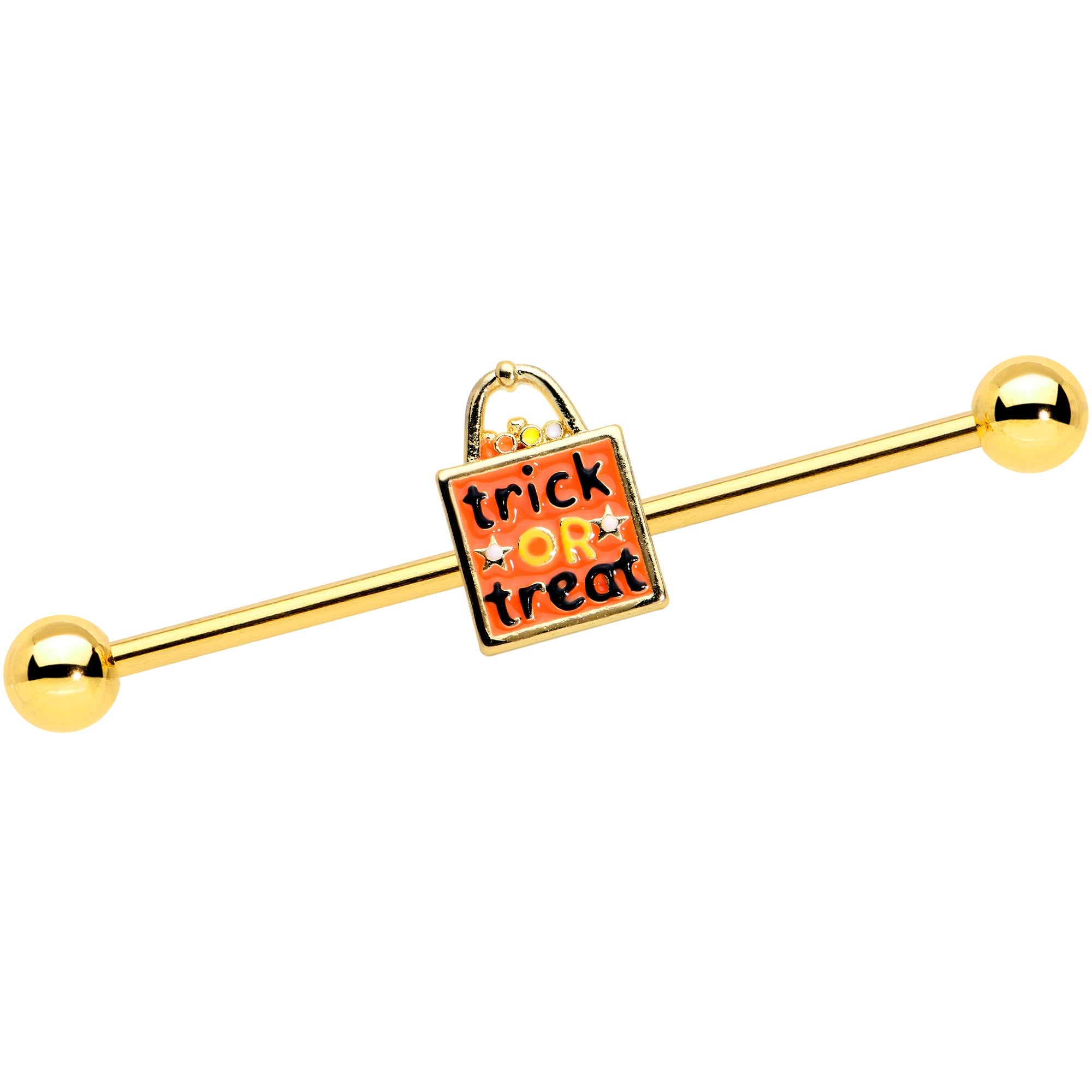 BodyCandy 14G Gold Tone Trick or Treat Halloween Industrial Barbell 38mm — main product shot