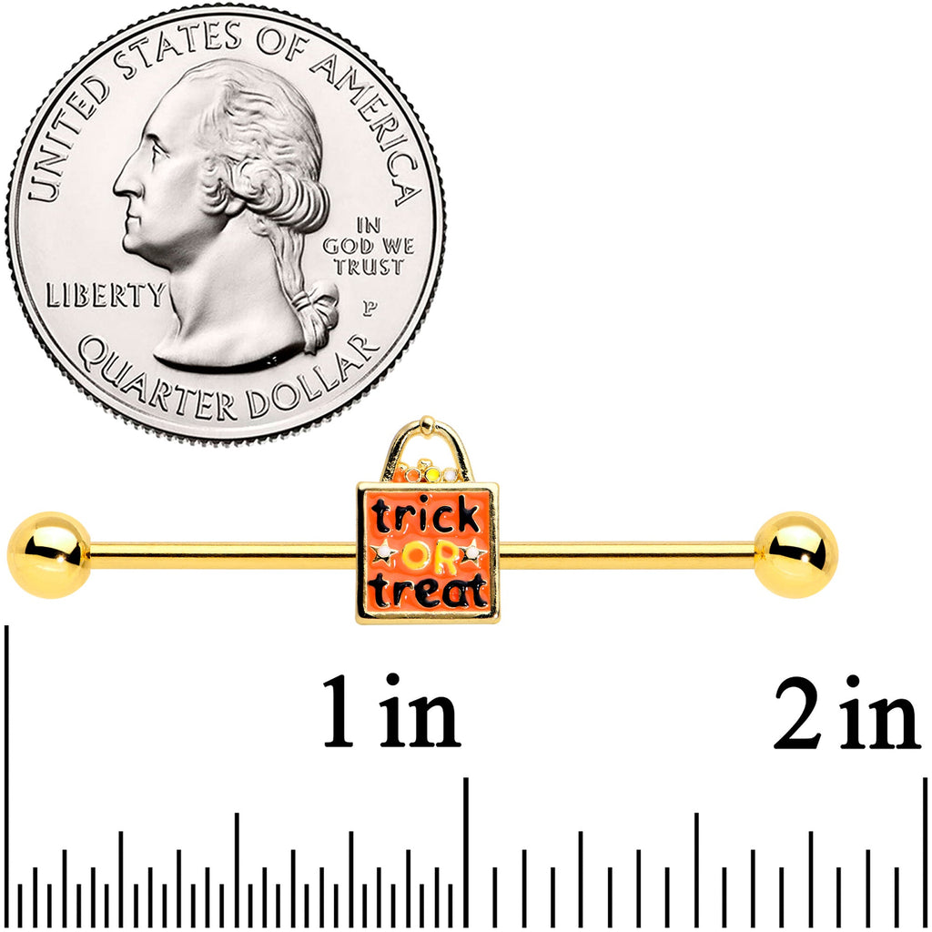 BodyCandy 14G Gold Tone Trick or Treat Halloween Industrial Barbell 38mm — detail close-up