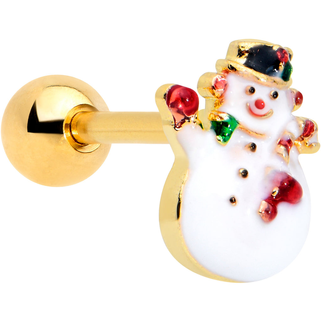 BodyCandy 16G 1/4 Gold Tone Waving Snowman Christmas Cartilage Tragus — main product shot