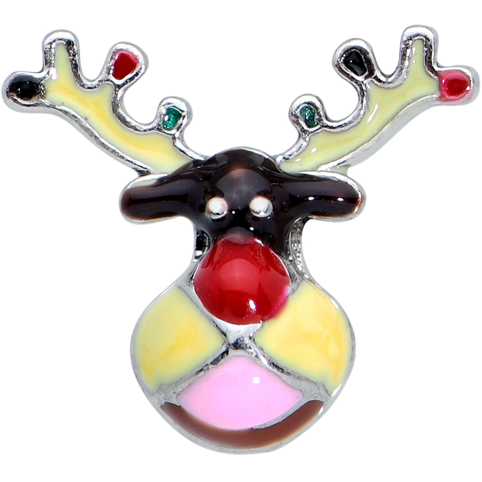 BodyCandy 16G 5/16 Colorful Reindeer Christmas Labret Monroe Tragus — detail close-up