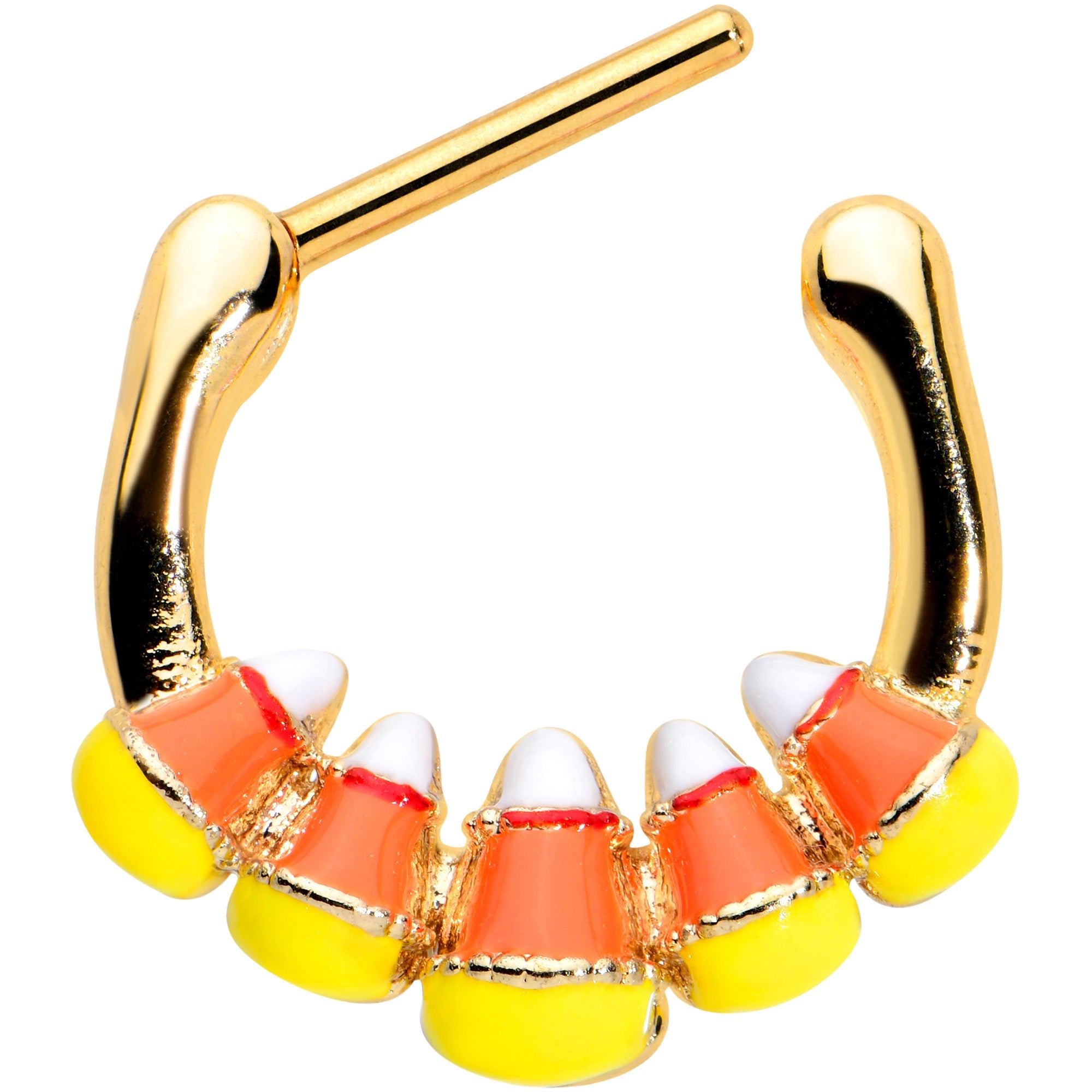 BodyCandy 16G 5/16 Gold Tone Candy Corn Halloween Cartilage Clicker — detail close-up
