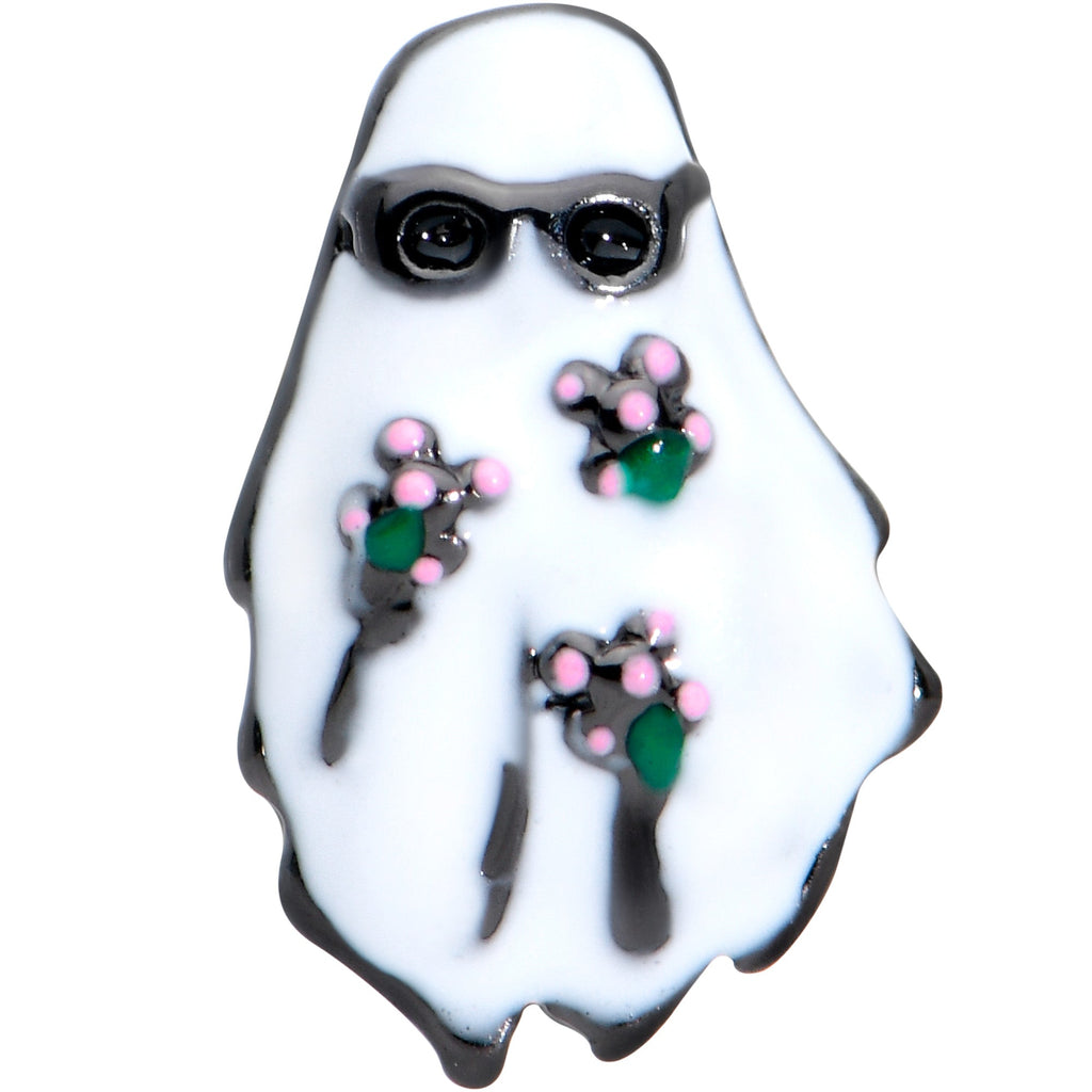 BodyCandy 16G 5/16 Black Hipster Ghost Halloween Labret Monroe Tragus — detail close-up