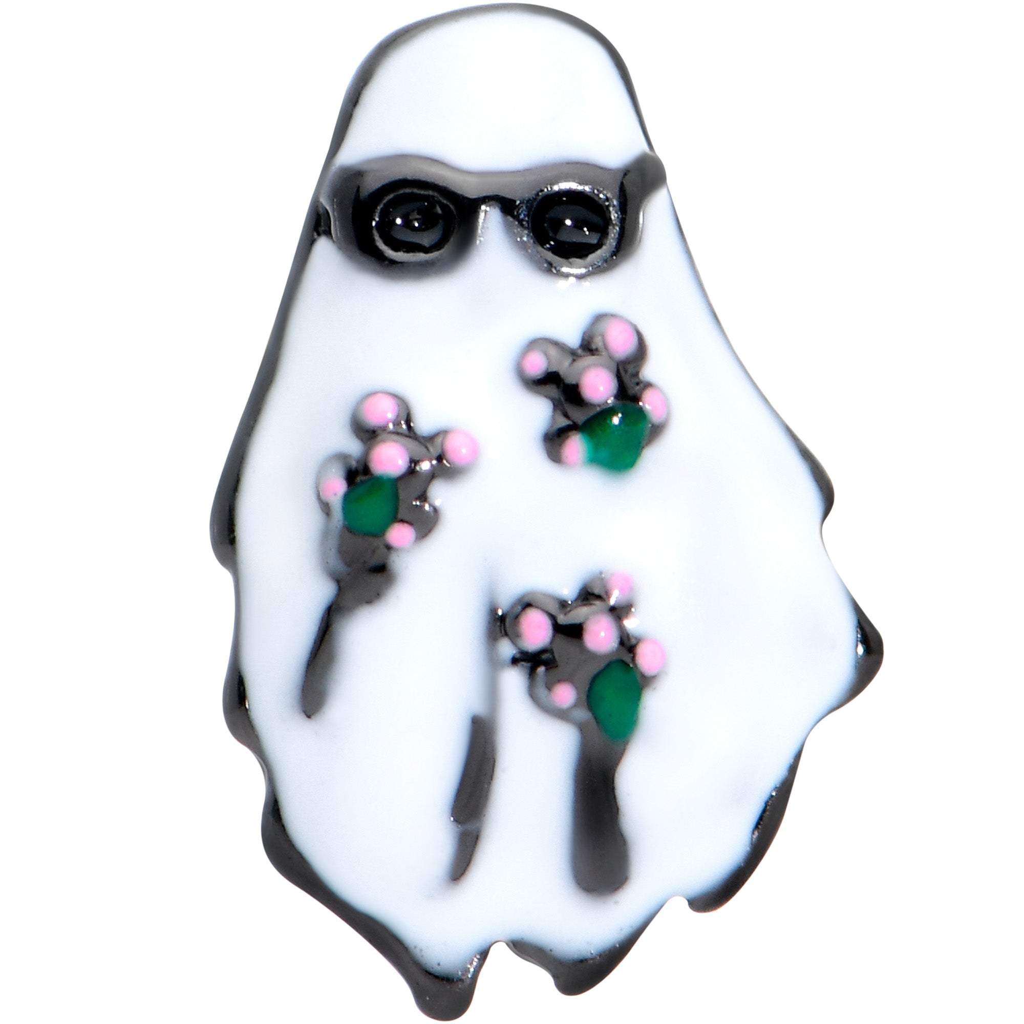 BodyCandy 16G 5/16 Black Hipster Ghost Halloween Labret Monroe Tragus — detail close-up