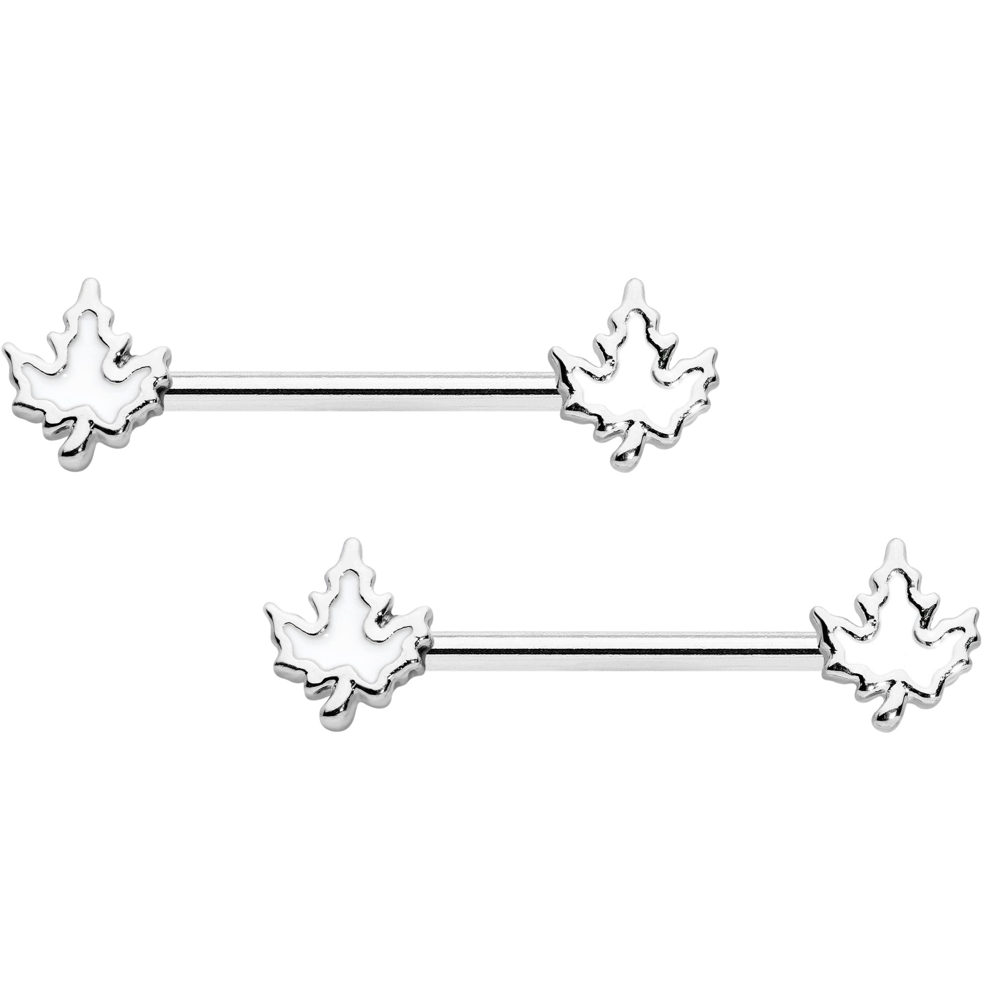 BodyCandy 14G 9/16 Autumn White Maple Leaf Barbell Nipple Ring Set — main product shot