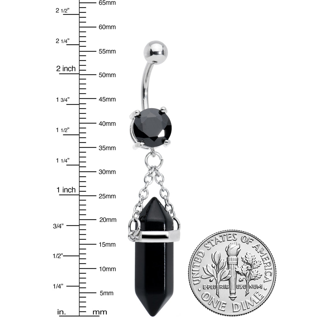 BodyCandy Black Onyx Stone Stone Hippie Dangle Belly Ring — detail close-up