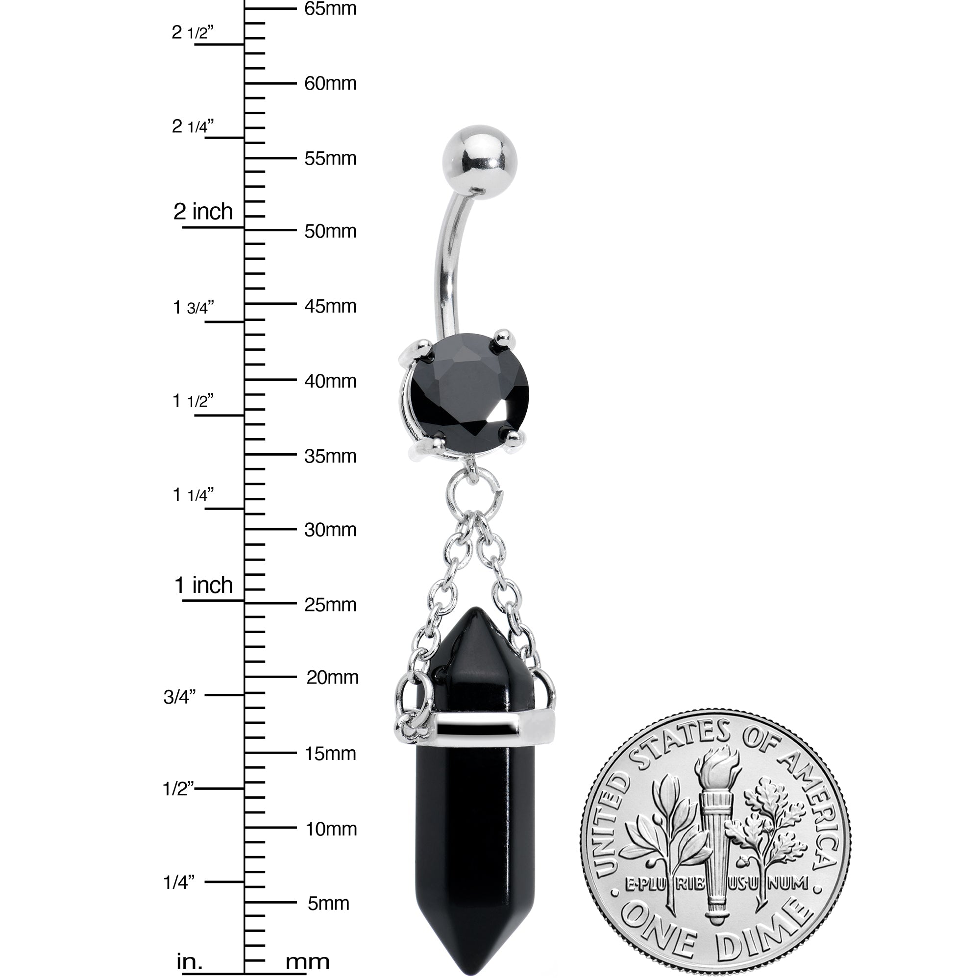 BodyCandy Black Onyx Stone Stone Hippie Dangle Belly Ring — detail close-up